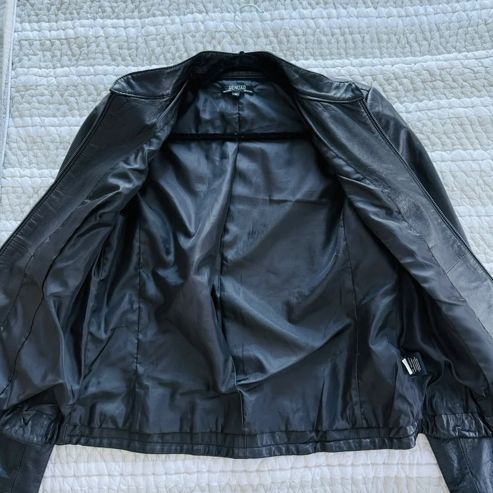 Renuar Black Leather Jacket, Size 10 - Picture 5 of 9